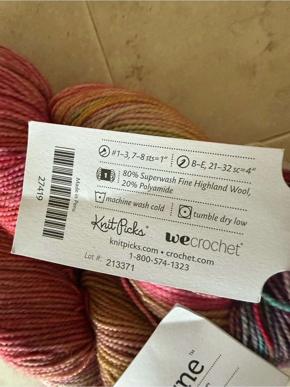 Fingering Weight Multicolor Yarn - Pink/Tan/Green - Burlingame